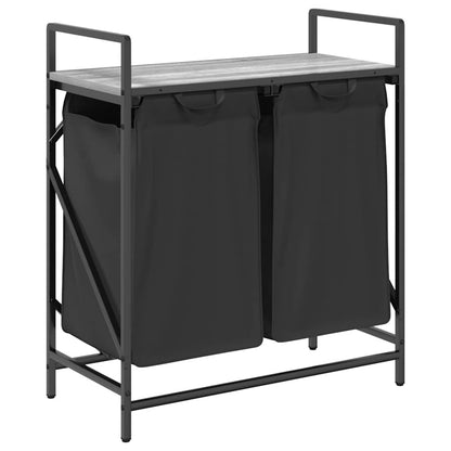 vidaXL Laundry Basket 2 Compartments with Shelf Grey Sonoma 2