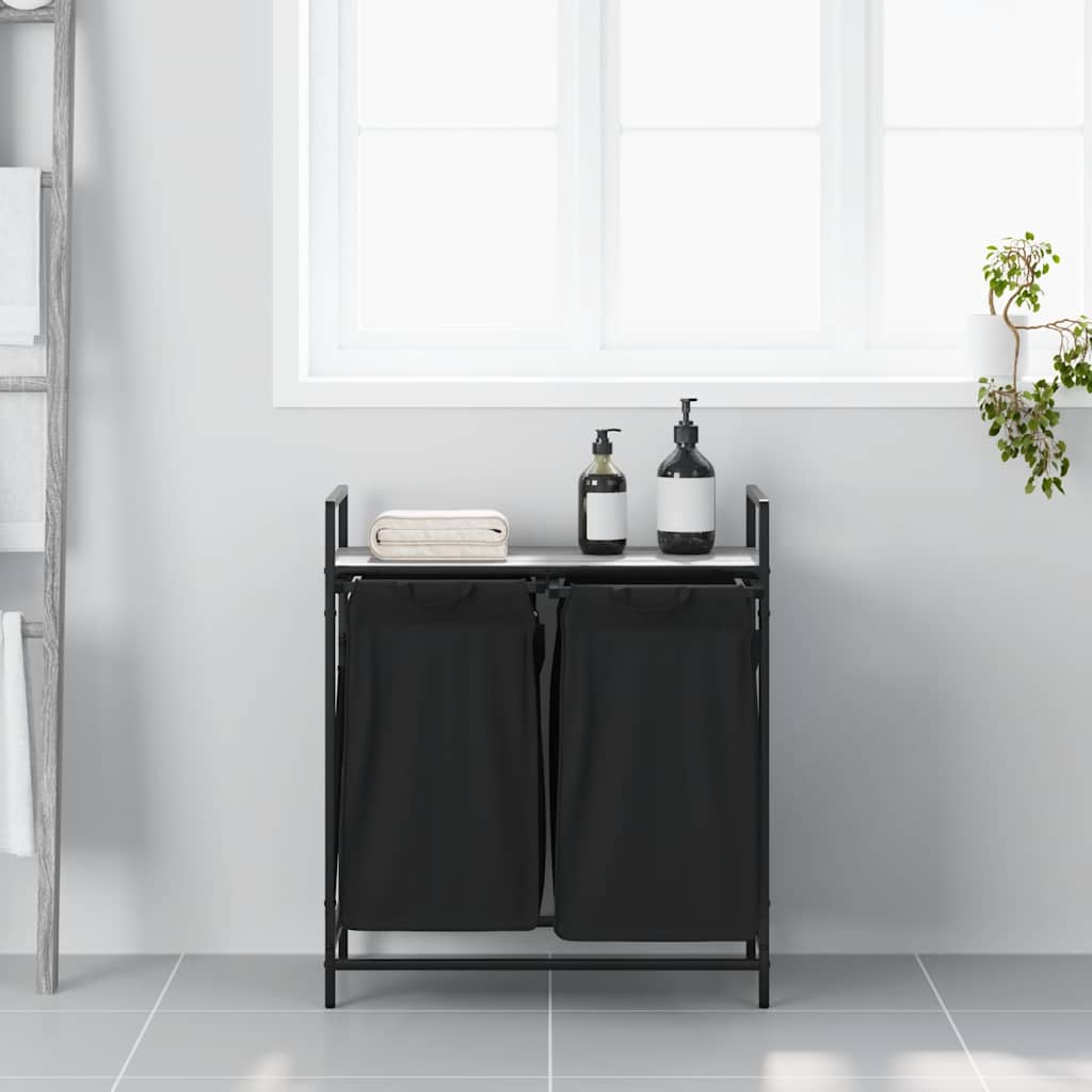 vidaXL Laundry Basket 2 Compartments with Shelf Grey Sonoma 3