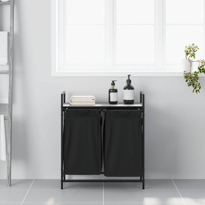vidaXL Laundry Basket 2 Compartments with Shelf Grey Sonoma 3