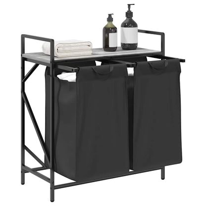vidaXL Laundry Basket 2 Compartments with Shelf Grey Sonoma 4