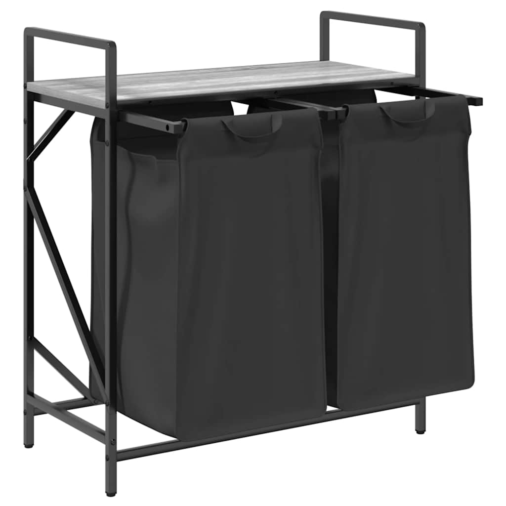 vidaXL Laundry Basket 2 Compartments with Shelf Grey Sonoma 5