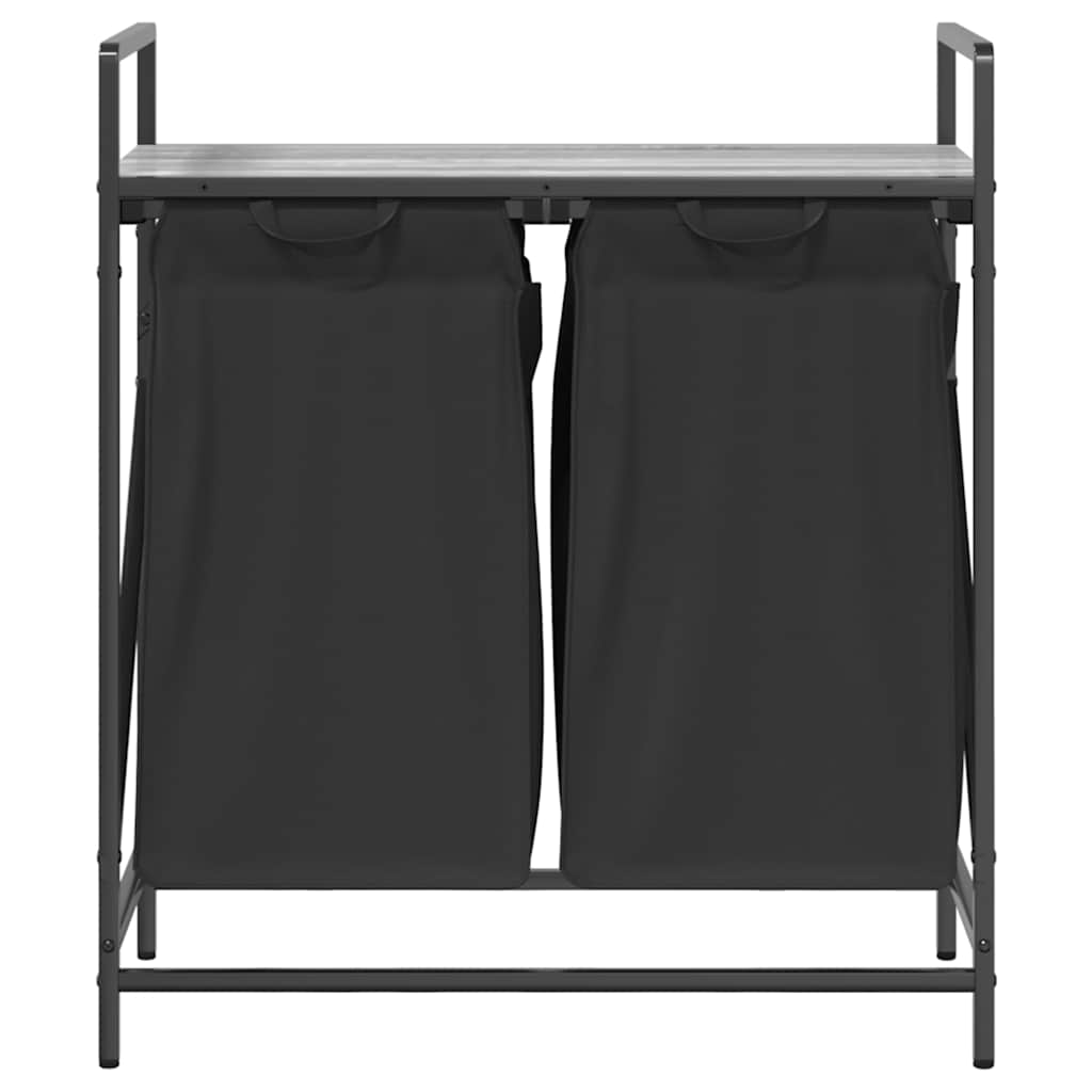 vidaXL Laundry Basket 2 Compartments with Shelf Grey Sonoma 6