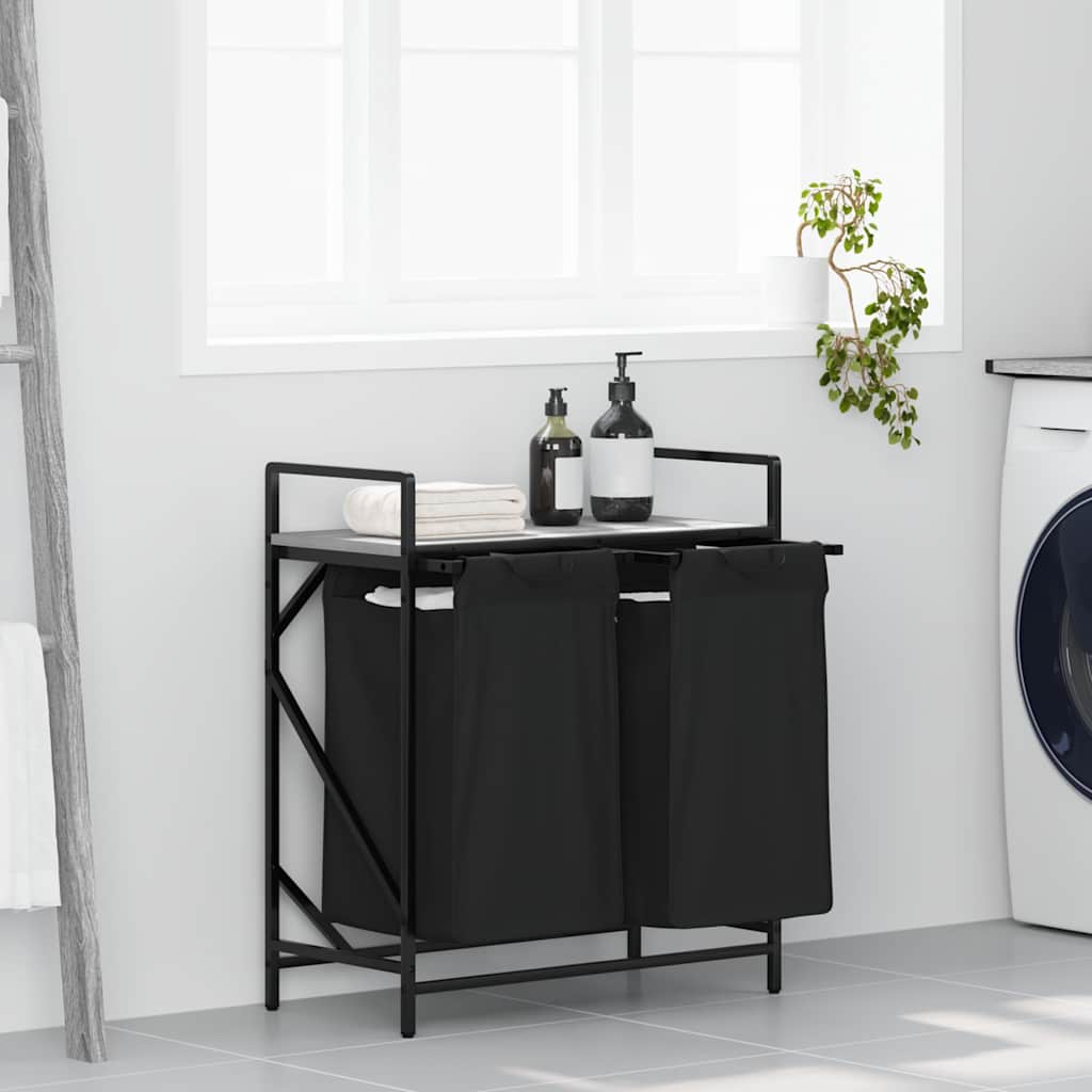 vidaXL Laundry Basket 2 Compartments with Shelf Grey Sonoma 1
