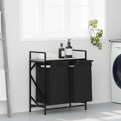 vidaXL Laundry Basket 2 Compartments with Shelf Grey Sonoma 1