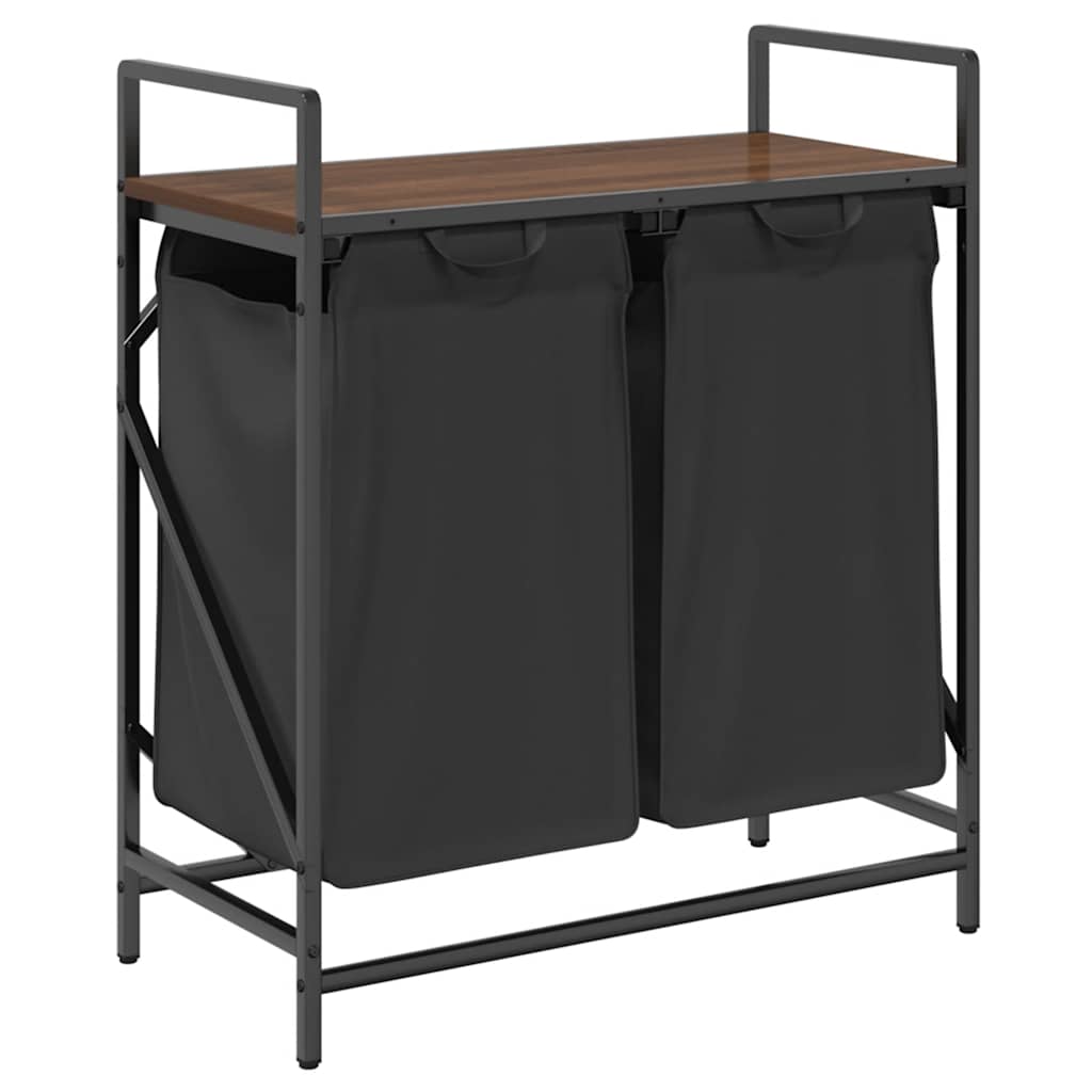 vidaXL Laundry Basket 2 Compartments with Shelf Brown Oak 2
