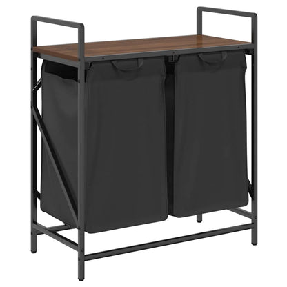 vidaXL Laundry Basket 2 Compartments with Shelf Brown Oak 2