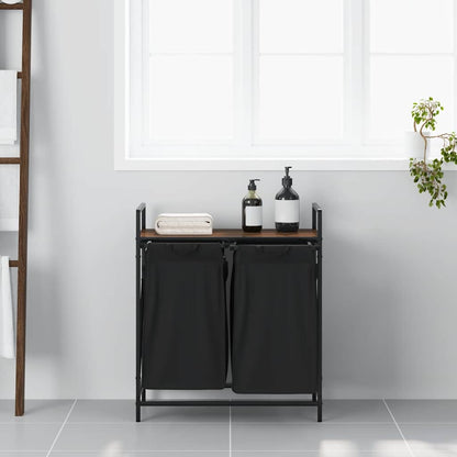 vidaXL Laundry Basket 2 Compartments with Shelf Brown Oak 3