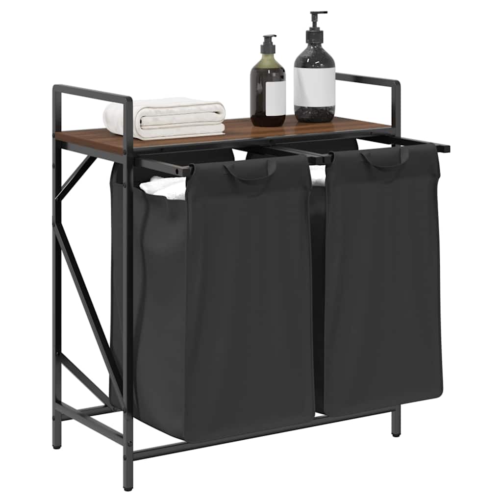 vidaXL Laundry Basket 2 Compartments with Shelf Brown Oak 4