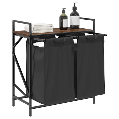 vidaXL Laundry Basket 2 Compartments with Shelf Brown Oak 4