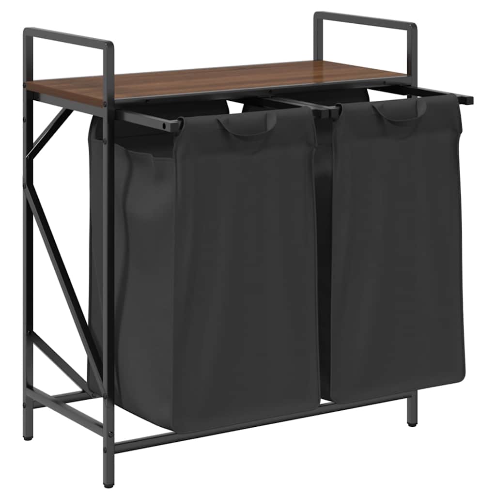 vidaXL Laundry Basket 2 Compartments with Shelf Brown Oak 5