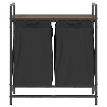 vidaXL Laundry Basket 2 Compartments with Shelf Brown Oak 6