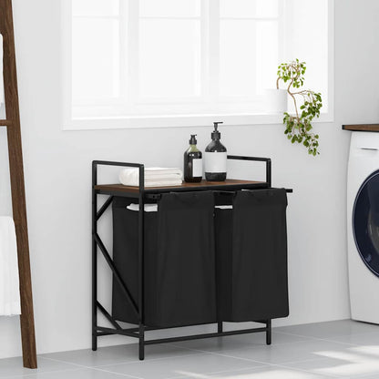 vidaXL Laundry Basket 2 Compartments with Shelf Brown Oak 1