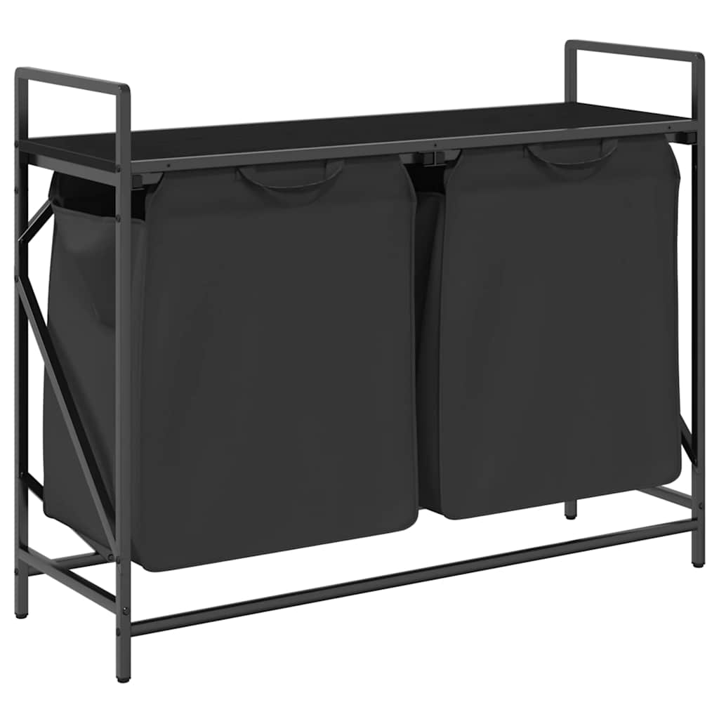 vidaXL Laundry Basket 2 Compartments with Shelf Black Oak 2