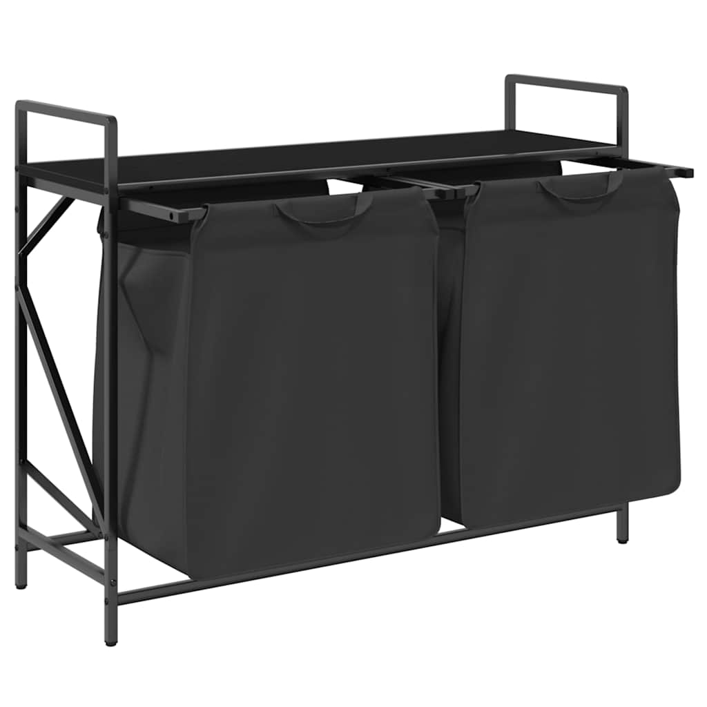 vidaXL Laundry Basket 2 Compartments with Shelf Black Oak 5