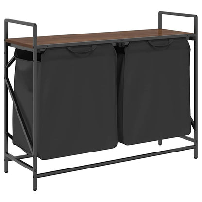vidaXL Laundry Basket 2 Compartments with Shelf Brown Oak 2