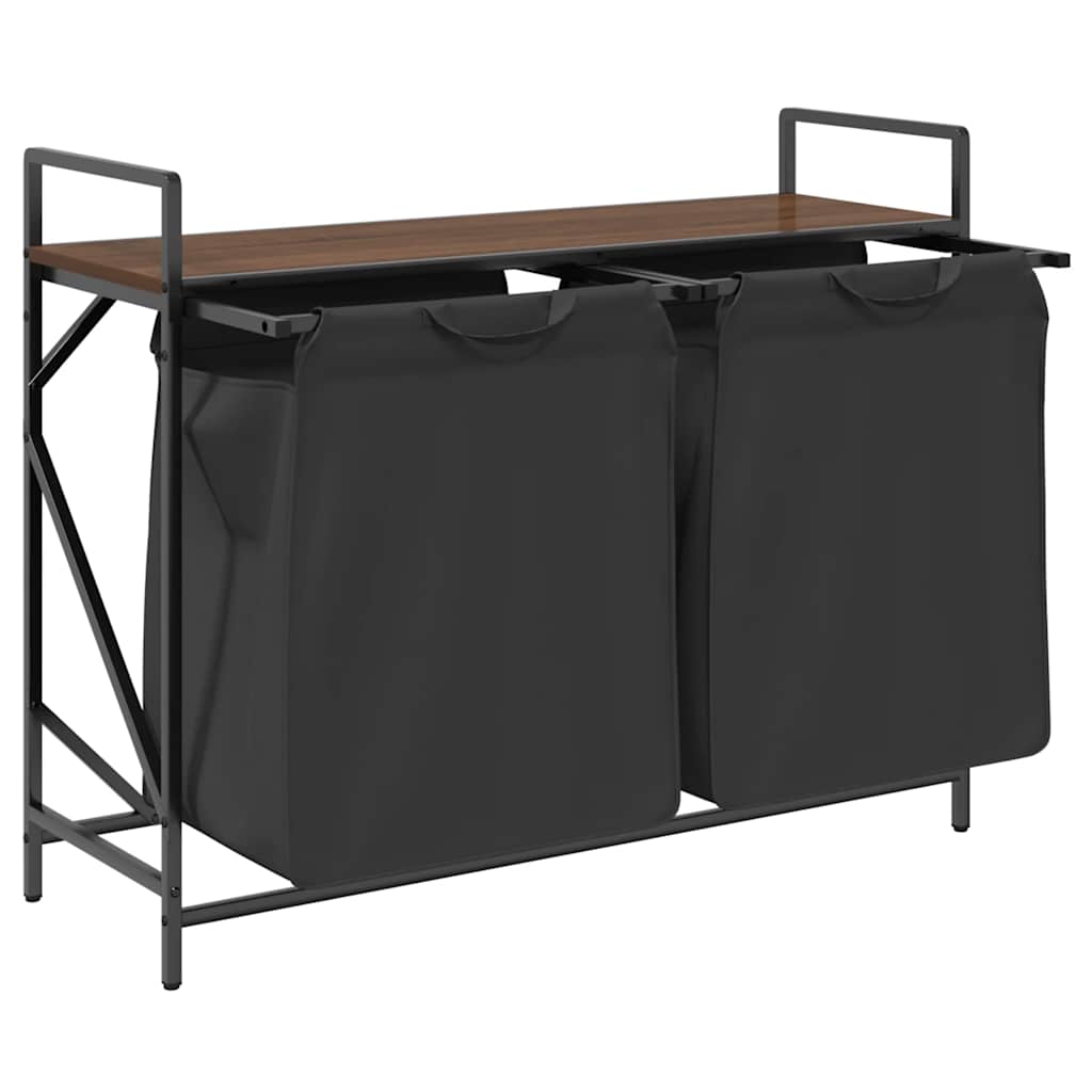 vidaXL Laundry Basket 2 Compartments with Shelf Brown Oak 5