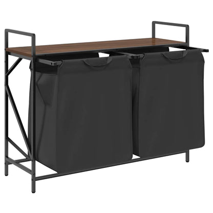 vidaXL Laundry Basket 2 Compartments with Shelf Brown Oak 5