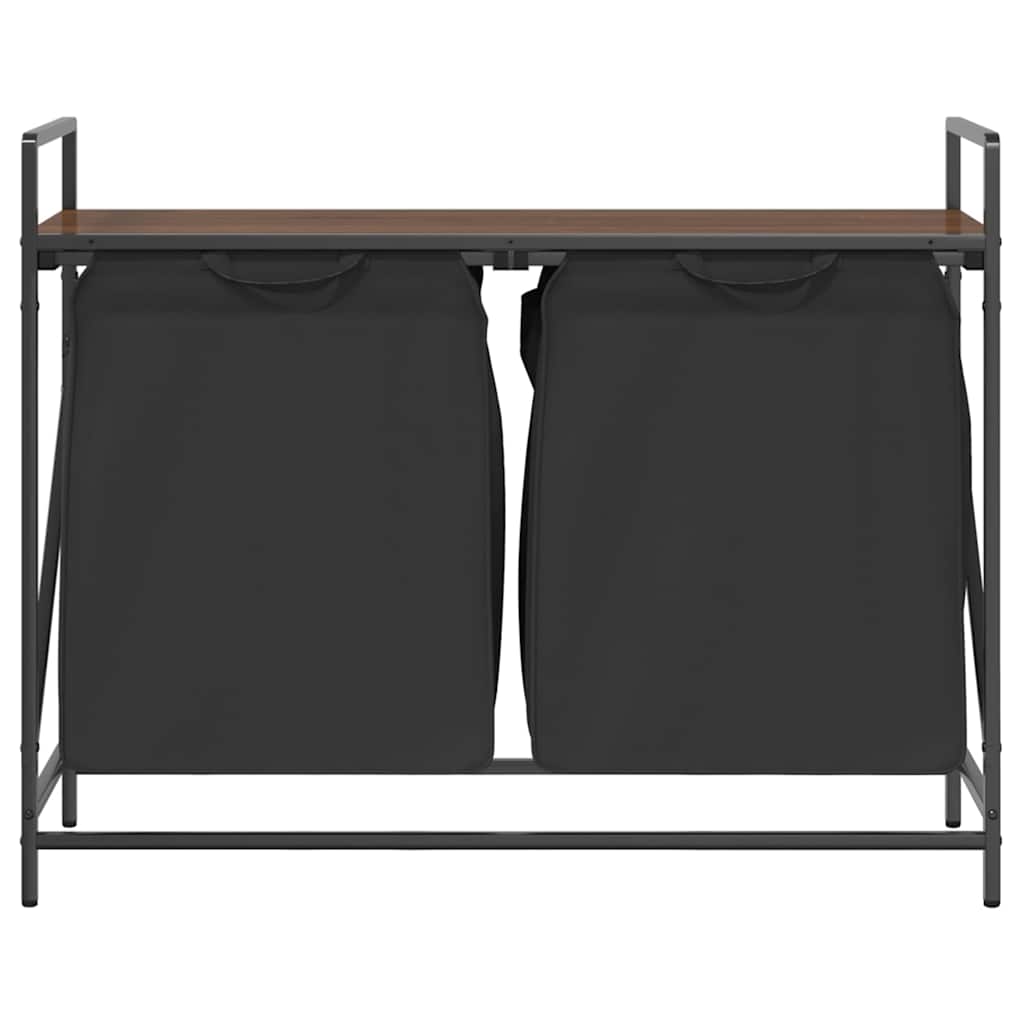 vidaXL Laundry Basket 2 Compartments with Shelf Brown Oak 6