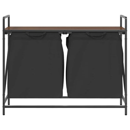 vidaXL Laundry Basket 2 Compartments with Shelf Brown Oak 6