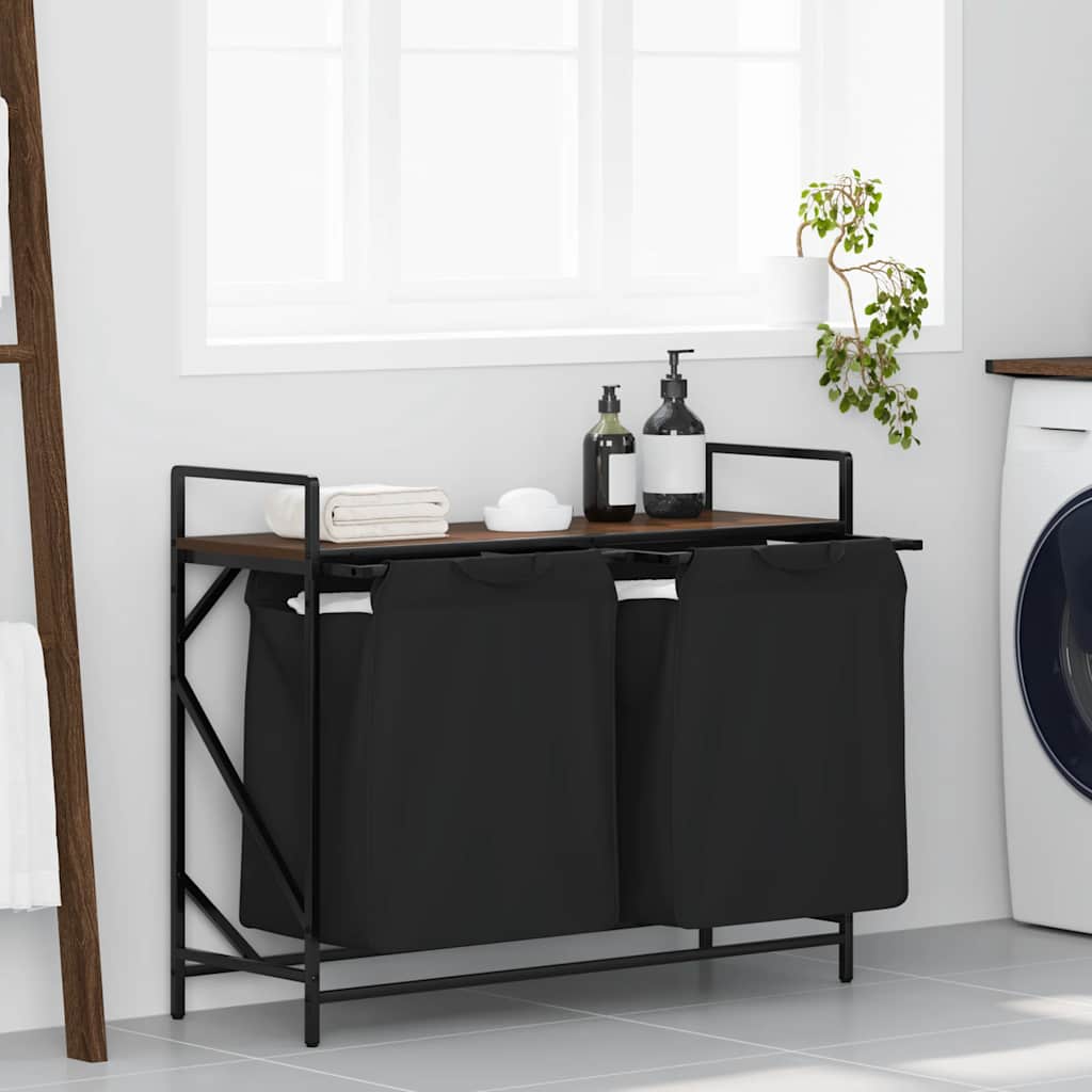 vidaXL Laundry Basket 2 Compartments with Shelf Brown Oak 1