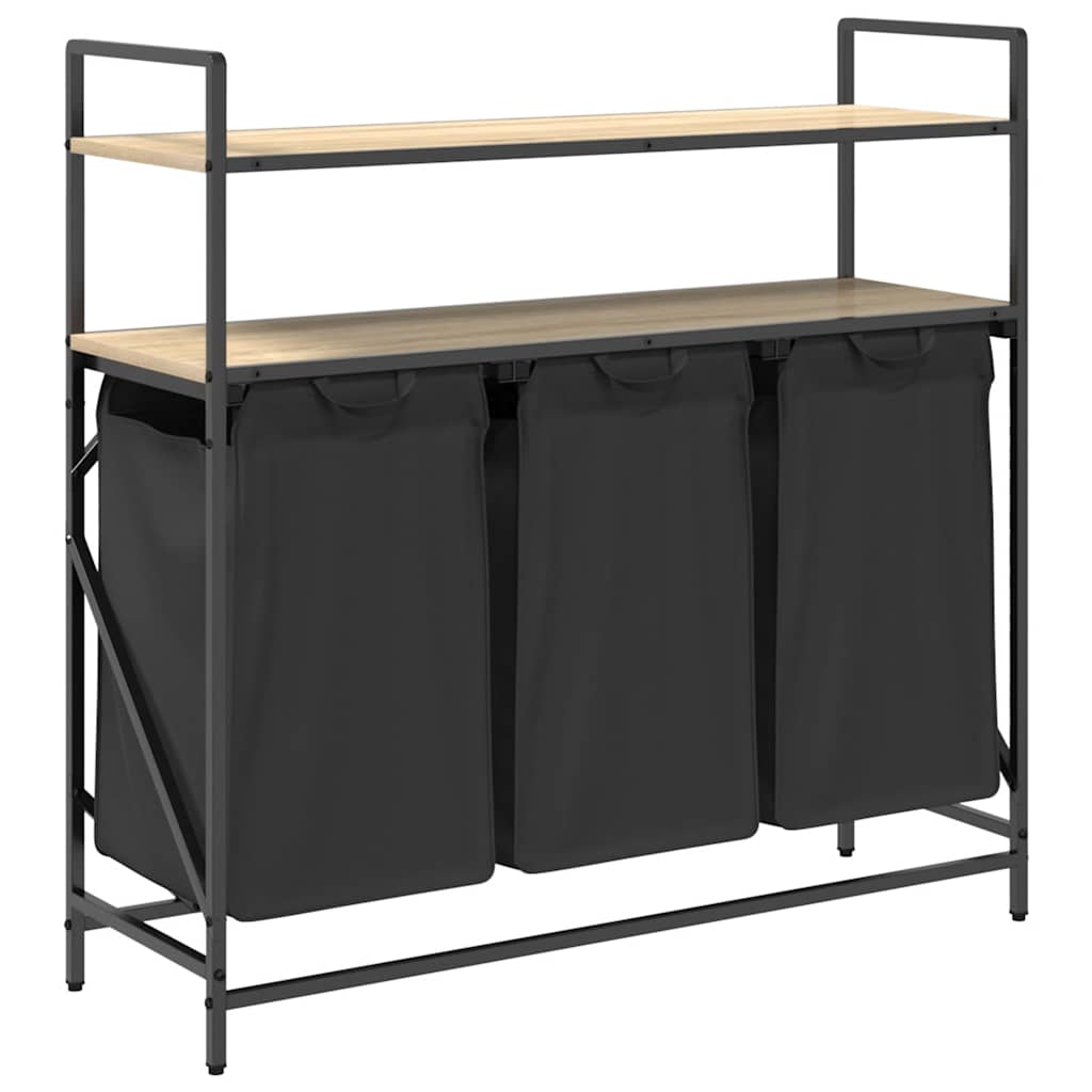 vidaXL Laundry Basket 3 Compartments with Shelves Sonoma Oak 2