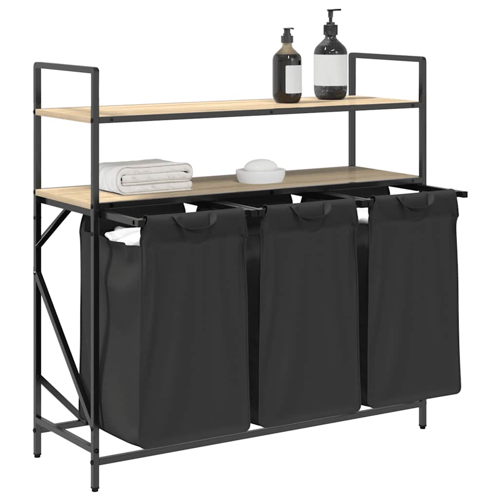 vidaXL Laundry Basket 3 Compartments with Shelves Sonoma Oak 4