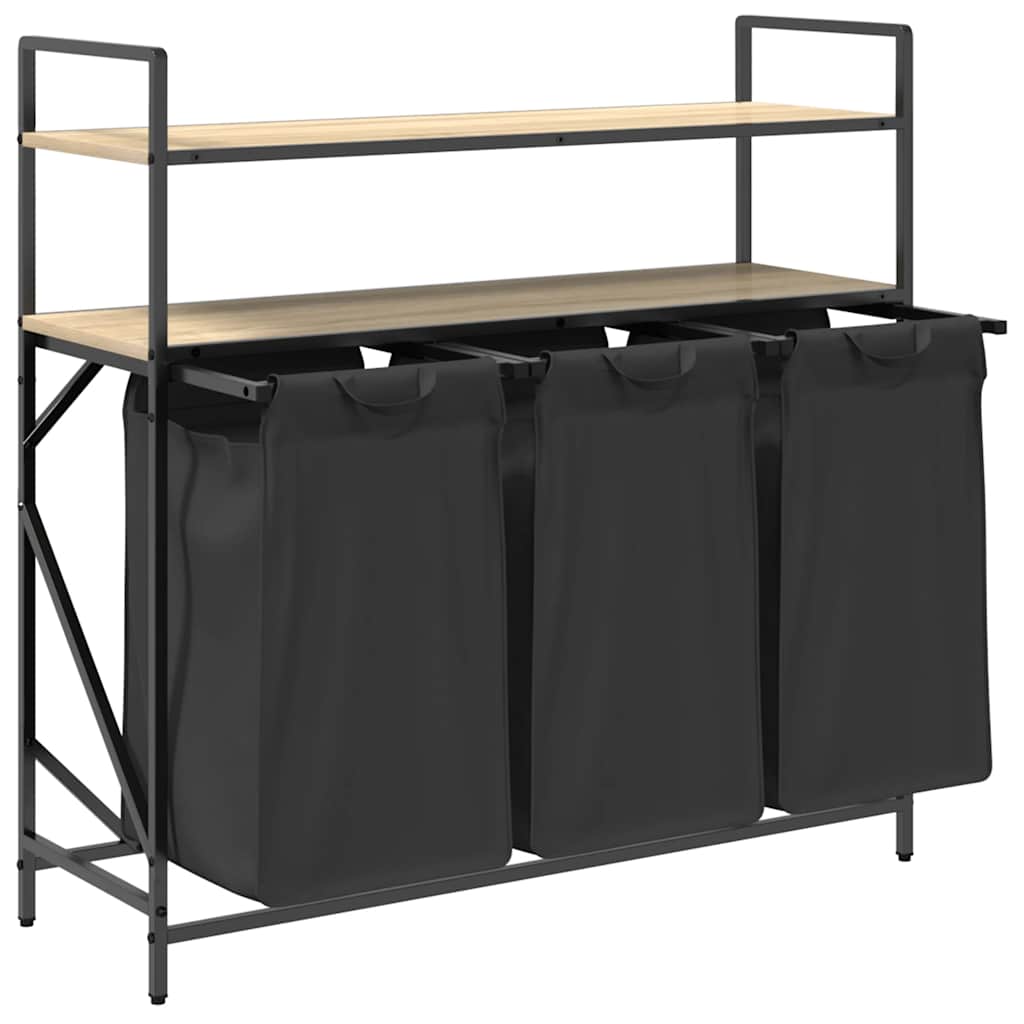 vidaXL Laundry Basket 3 Compartments with Shelves Sonoma Oak 5