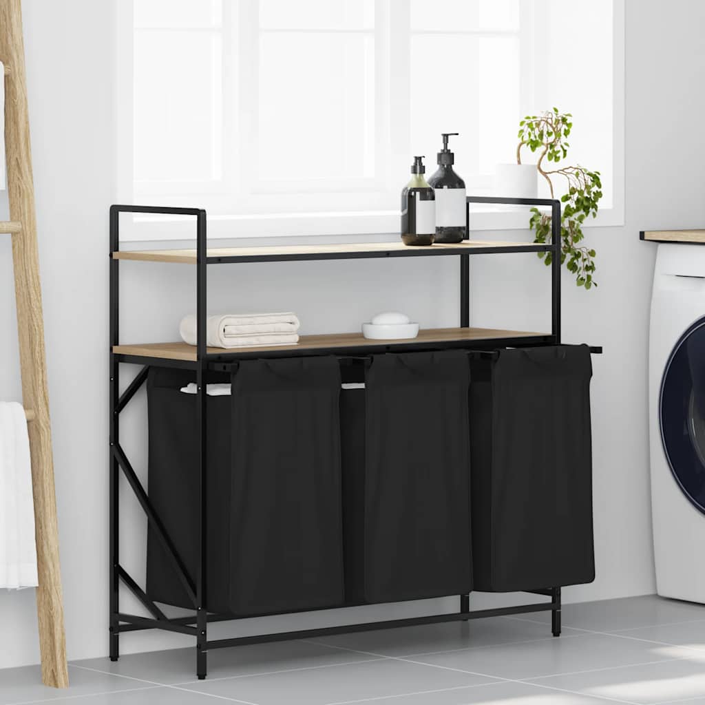 vidaXL Laundry Basket 3 Compartments with Shelves Sonoma Oak 1