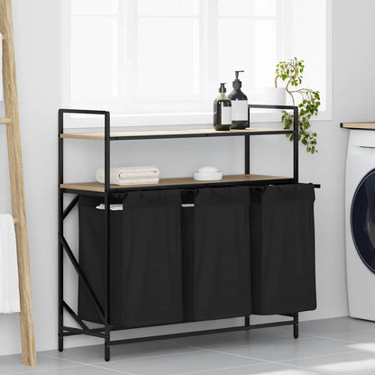 vidaXL Laundry Basket 3 Compartments with Shelves Sonoma Oak 1