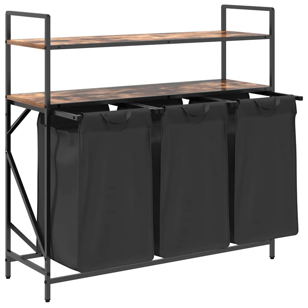 vidaXL Laundry Basket 3 Compartments with Shelves Smoked Oak 5