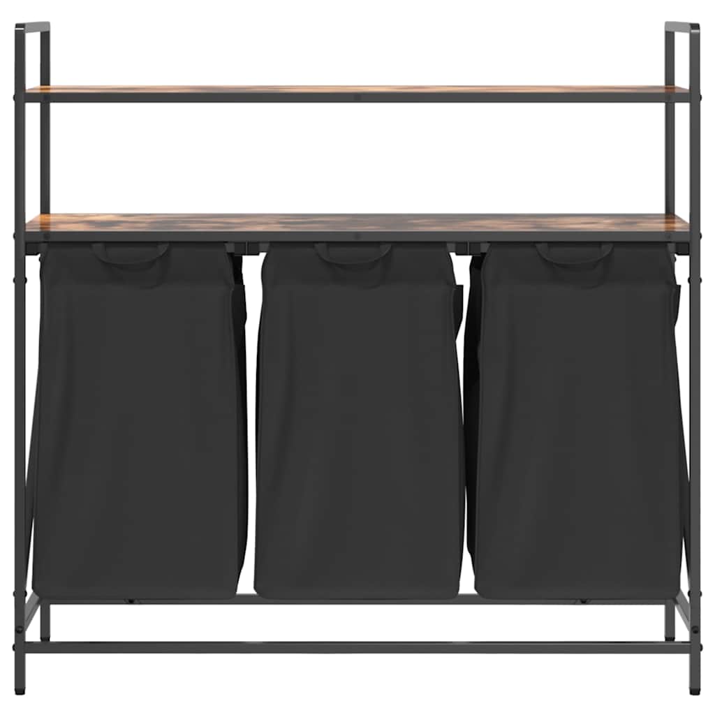vidaXL Laundry Basket 3 Compartments with Shelves Smoked Oak 6