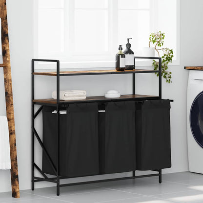 vidaXL Laundry Basket 3 Compartments with Shelves Smoked Oak 1