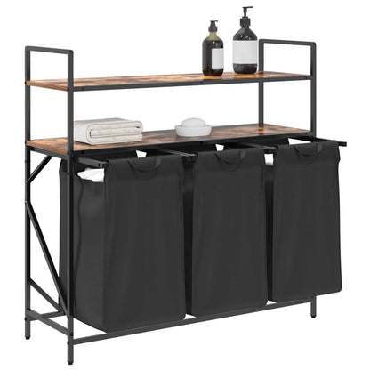 vidaXL Laundry Basket 3 Compartments with Shelves Smoked Oak 3