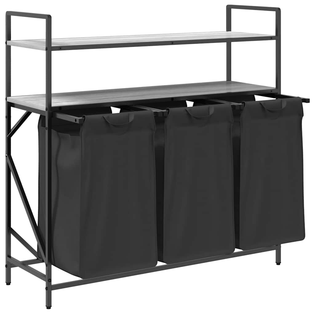 vidaXL Laundry Basket 3 Compartments with Shelves Grey Sonoma 5