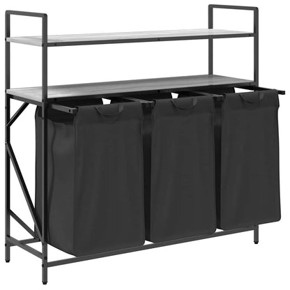 vidaXL Laundry Basket 3 Compartments with Shelves Grey Sonoma 5