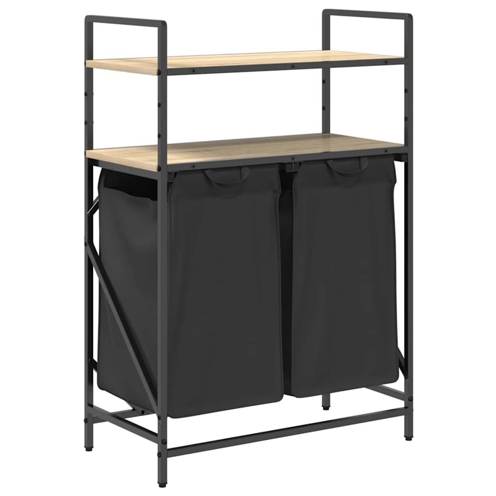 vidaXL Laundry Basket 2 Compartments with Shelves Sonoma Oak 2