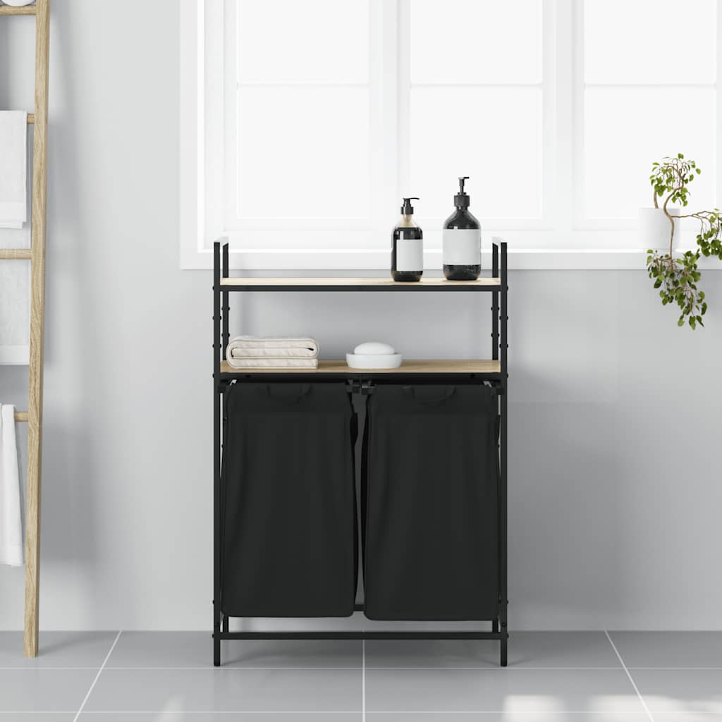 vidaXL Laundry Basket 2 Compartments with Shelves Sonoma Oak 3