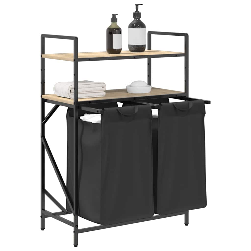 vidaXL Laundry Basket 2 Compartments with Shelves Sonoma Oak 4