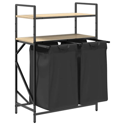 vidaXL Laundry Basket 2 Compartments with Shelves Sonoma Oak 5