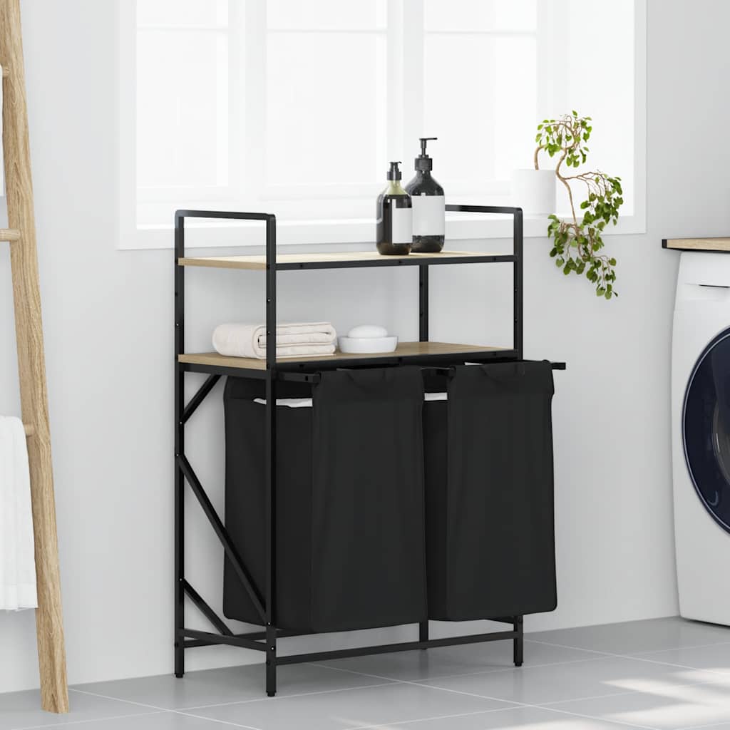 vidaXL Laundry Basket 2 Compartments with Shelves Sonoma Oak 1