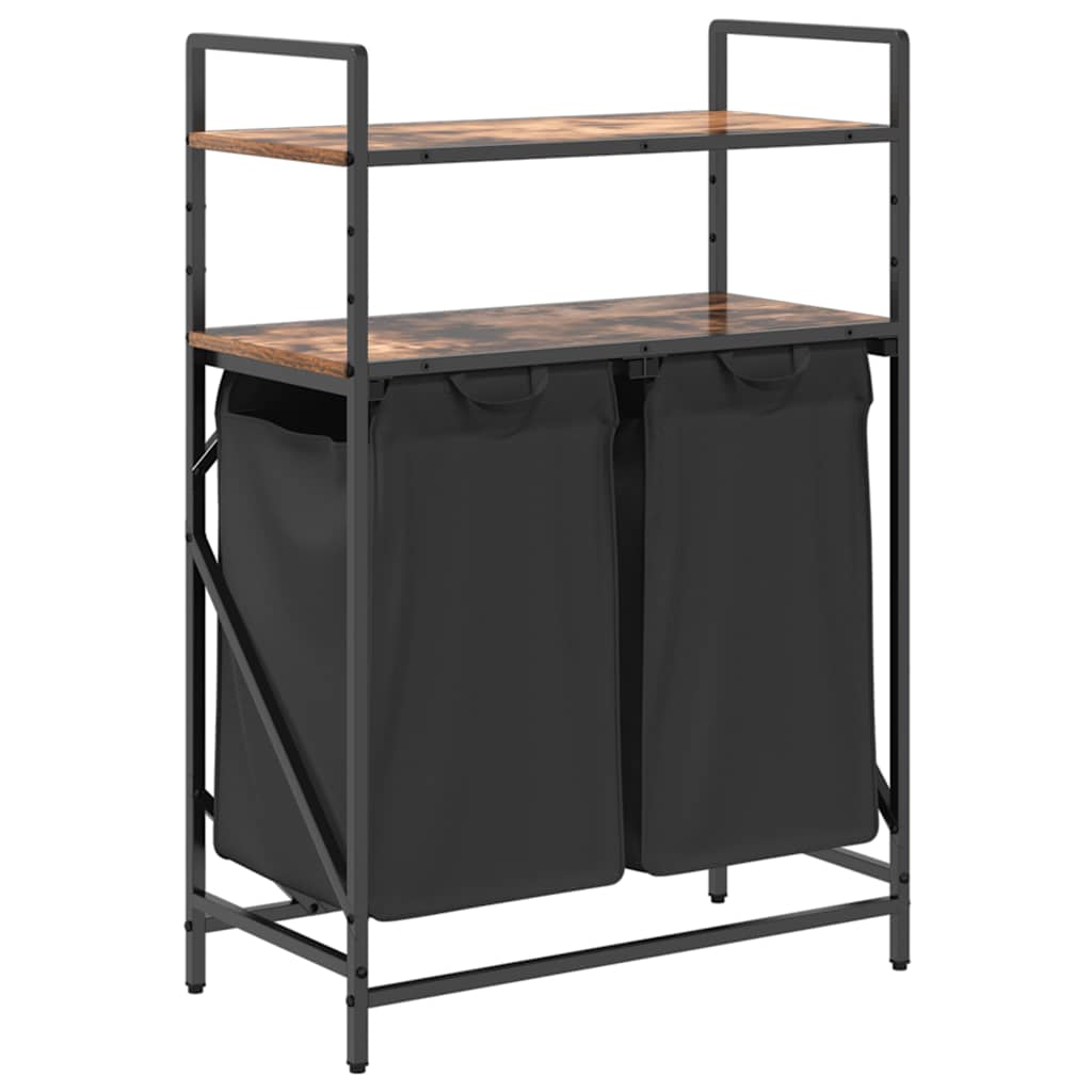 vidaXL Laundry Basket 2 Compartments with Shelves Smoked Oak 2