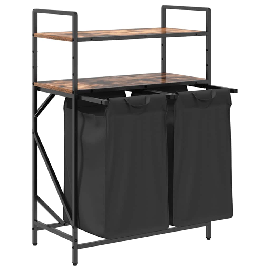 vidaXL Laundry Basket 2 Compartments with Shelves Smoked Oak 5