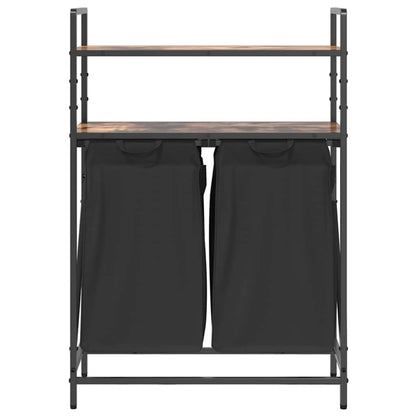 vidaXL Laundry Basket 2 Compartments with Shelves Smoked Oak 6