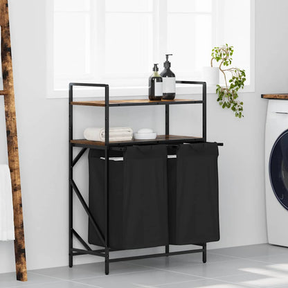 vidaXL Laundry Basket 2 Compartments with Shelves Smoked Oak 1