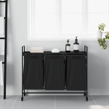 vidaXL Laundry Basket 3 Compartments with Wheels Black Oak 3