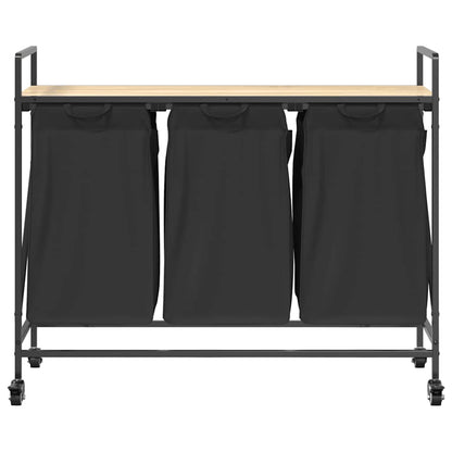vidaXL Laundry Basket 3 Compartments with Wheels Sonoma Oak 6