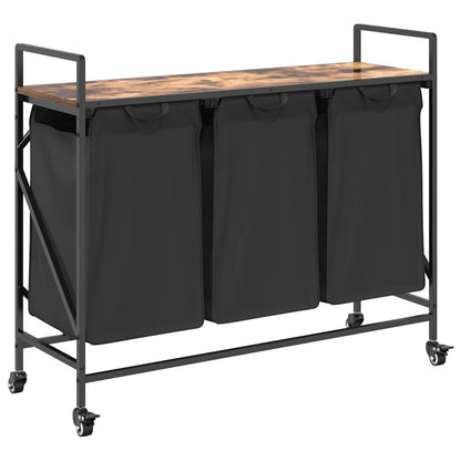 vidaXL Laundry Basket 3 Compartments with Wheels Smoked Oak 2
