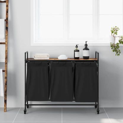 vidaXL Laundry Basket 3 Compartments with Wheels Smoked Oak 3