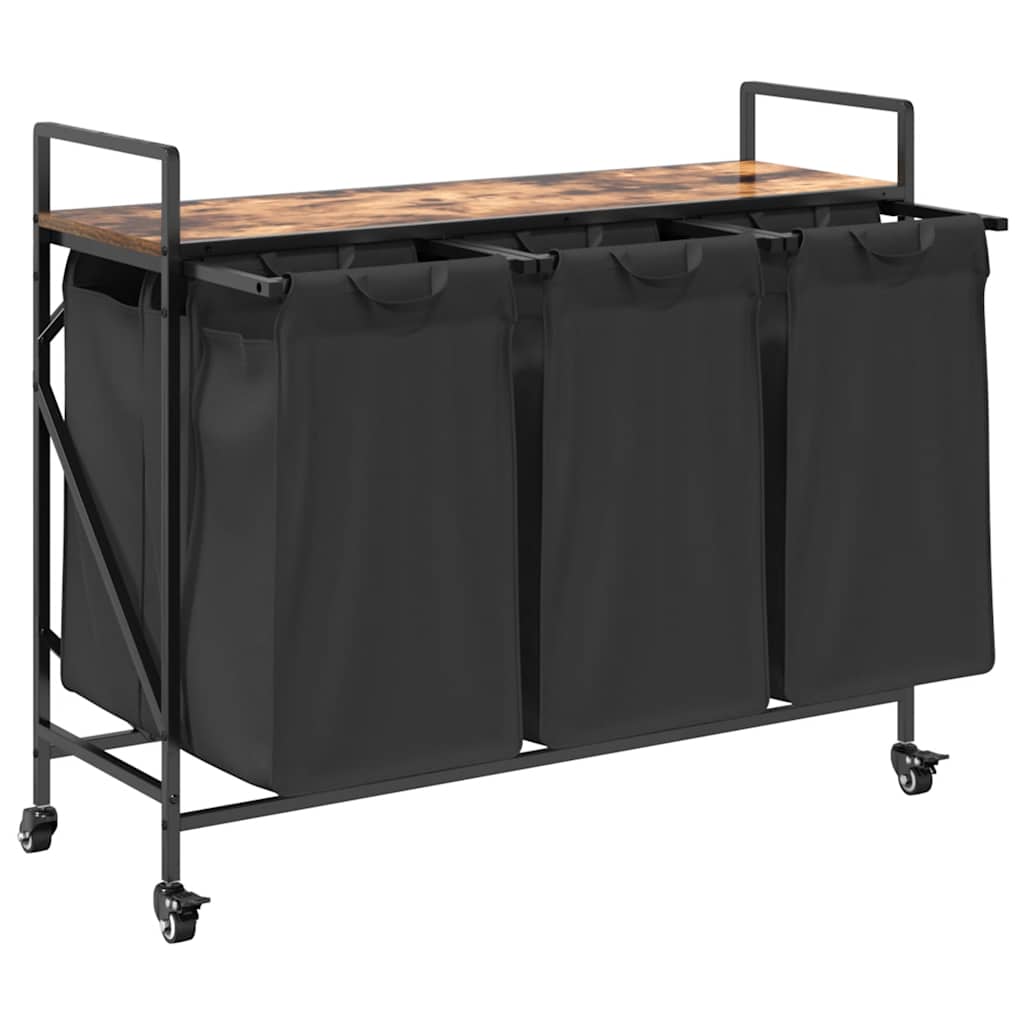 vidaXL Laundry Basket 3 Compartments with Wheels Smoked Oak 5