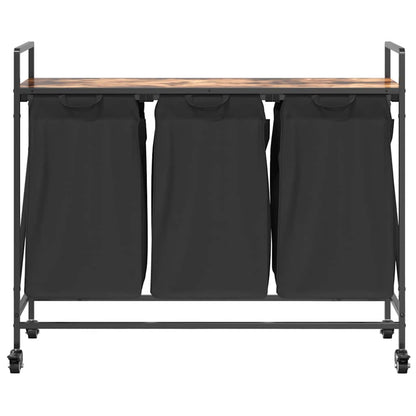 vidaXL Laundry Basket 3 Compartments with Wheels Smoked Oak 6